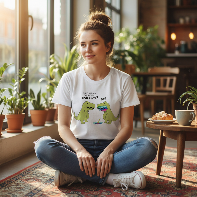last unicorn dinosaur shirt - in-use