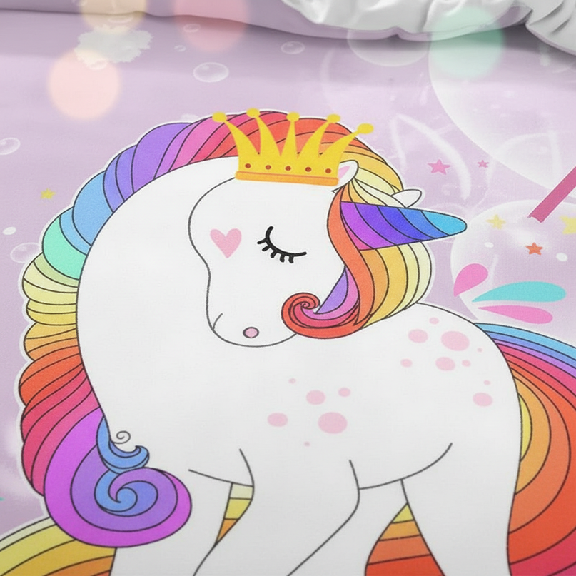 lavender castle crown unicorn bedding - detail