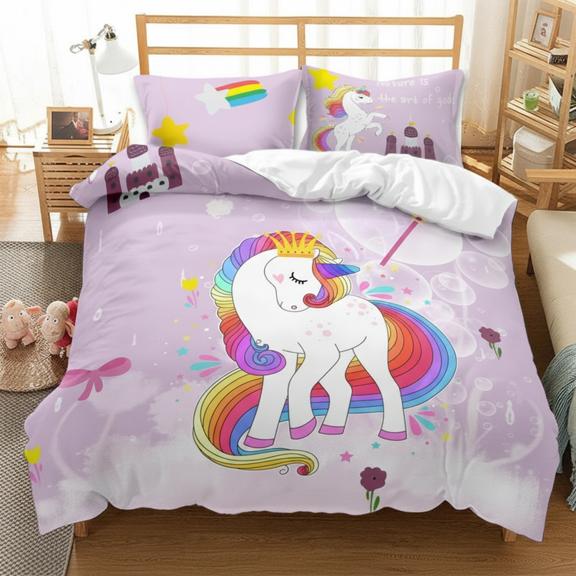 lavender castle crown unicorn bedding - lifestyle