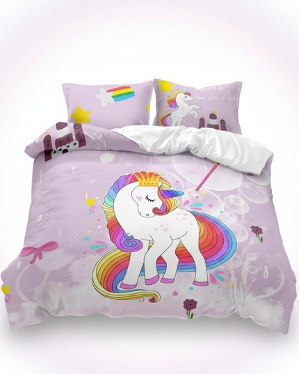 lavender castle crown unicorn bedding - white-bg