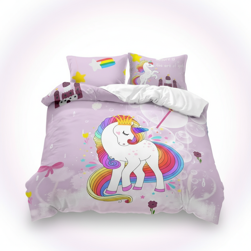 lavender castle crown unicorn bedding - white-bg