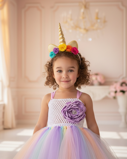 lavender crochet unicorn tutu dress - detail
