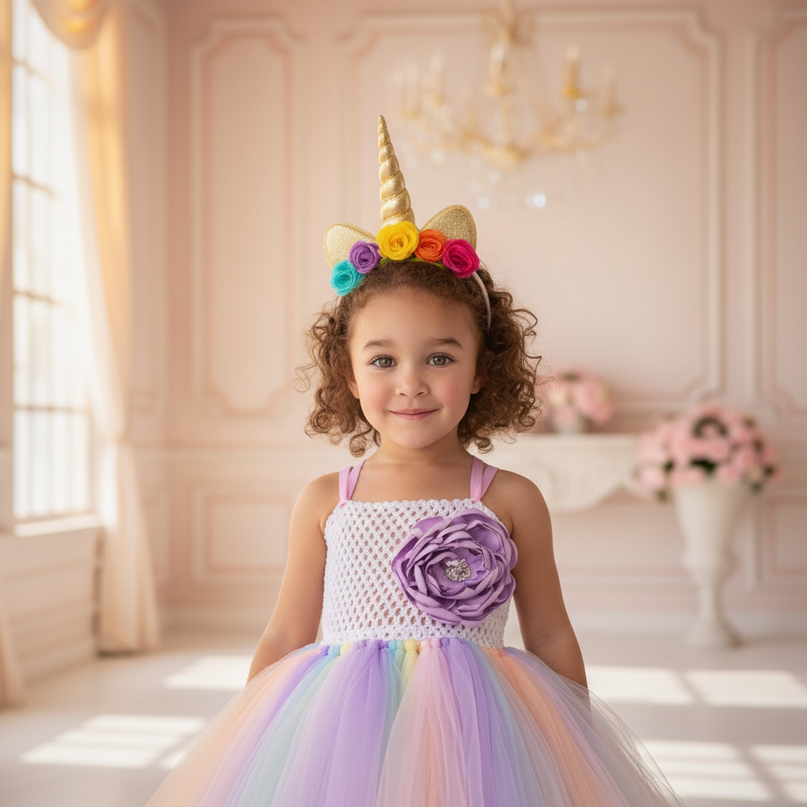 lavender crochet unicorn tutu dress - detail
