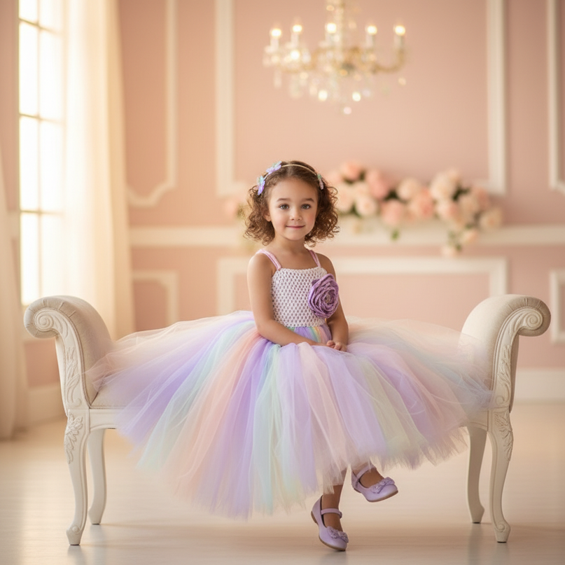 lavender crochet unicorn tutu dress - sitting