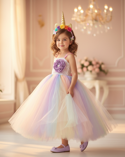lavender crochet unicorn tutu dress - three-quarter