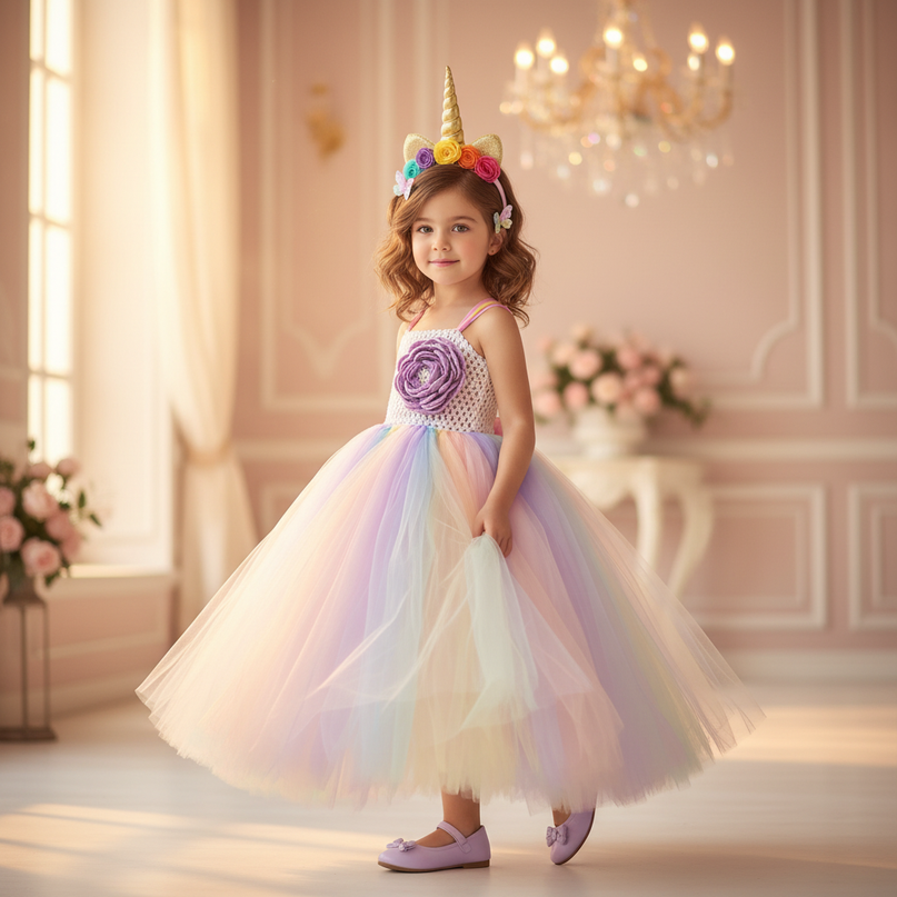lavender crochet unicorn tutu dress - three-quarter