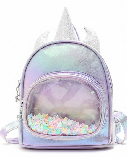 lavender iridescent unicorn backpack - white-bg