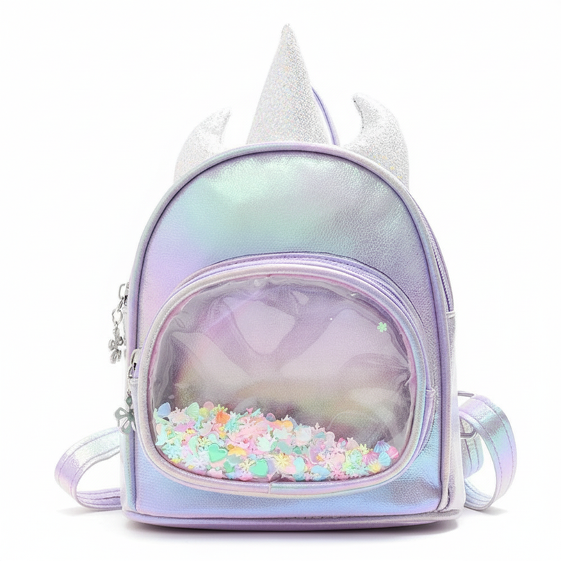 lavender iridescent unicorn backpack - white-bg