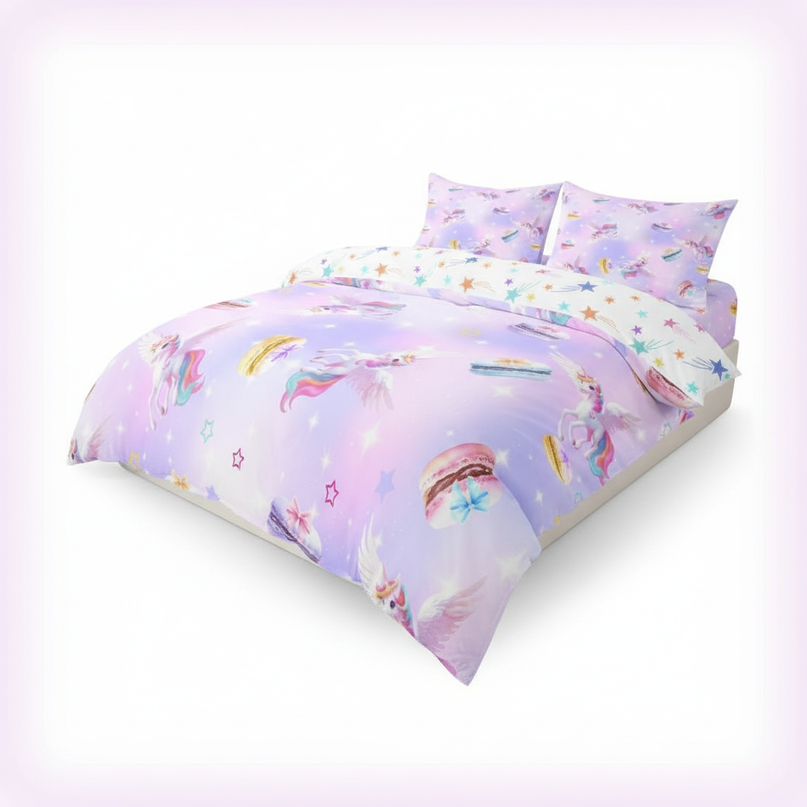 lavender macaron pegasus bedding - white-bg