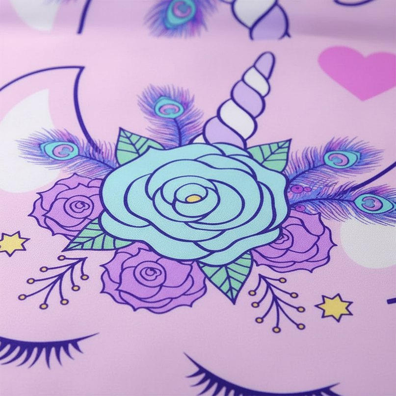 lavender peacock allover unicorn bedding - detail