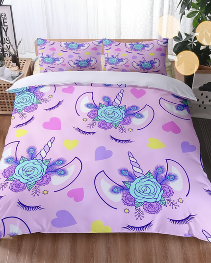 lavender peacock allover unicorn bedding - lifestyle