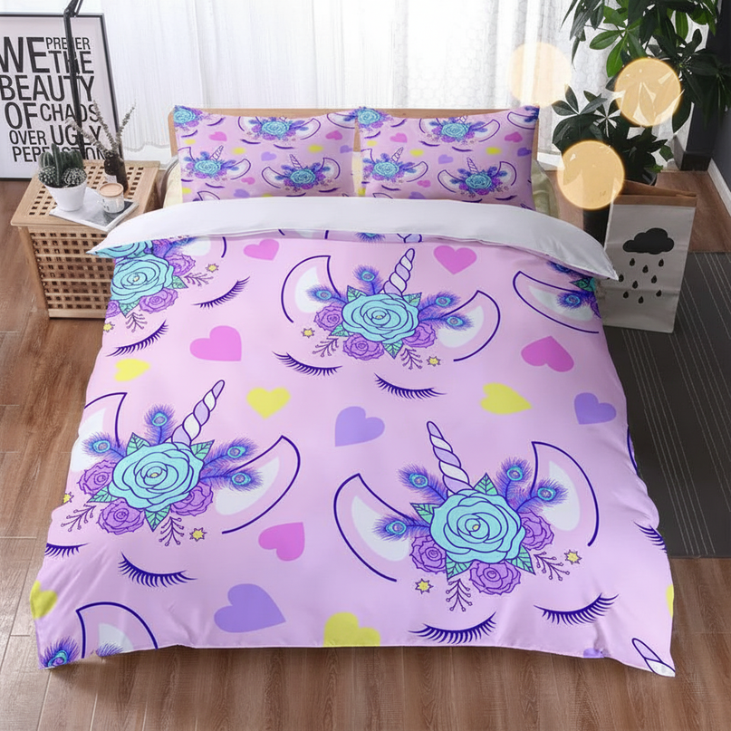 lavender peacock allover unicorn bedding - lifestyle