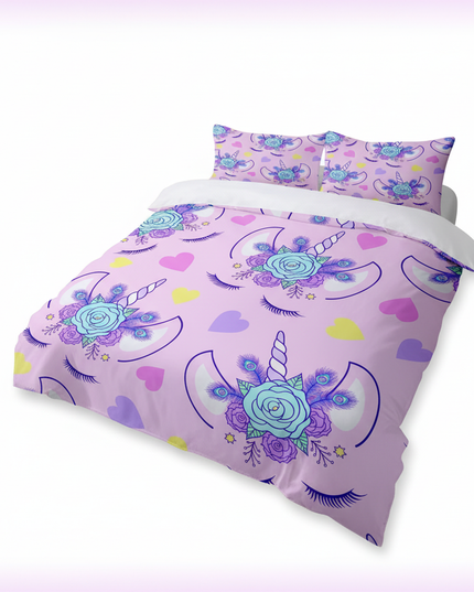 lavender peacock allover unicorn bedding - white-bg