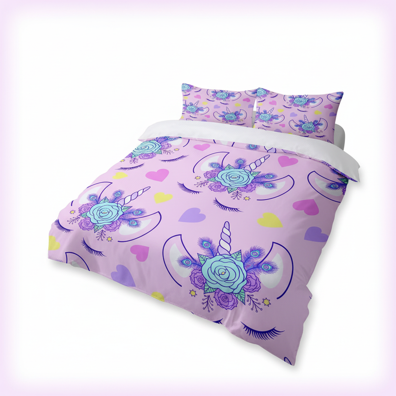 lavender peacock allover unicorn bedding - white-bg