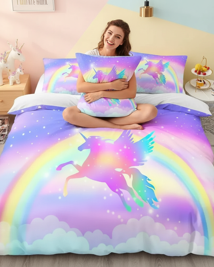 lavender pegasus silhouette bedding - in-use