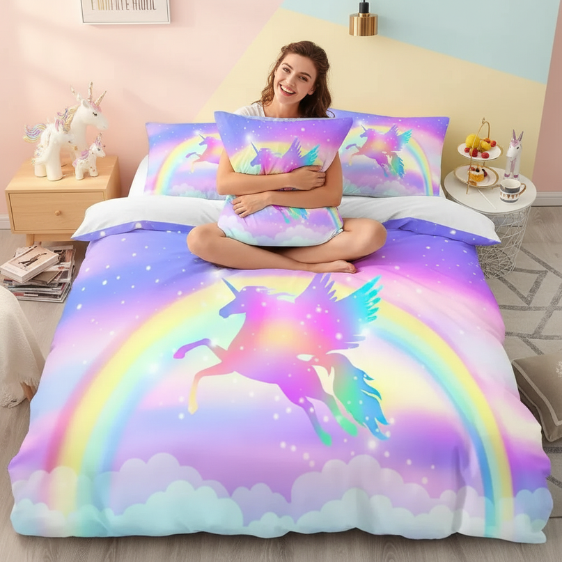 lavender pegasus silhouette bedding - in-use