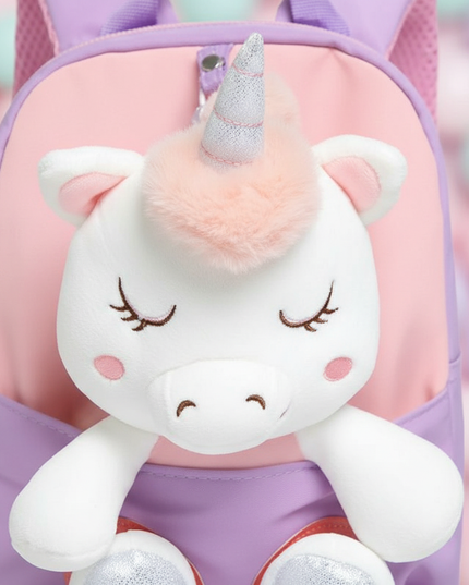 lavender plush unicorn backpack - detail