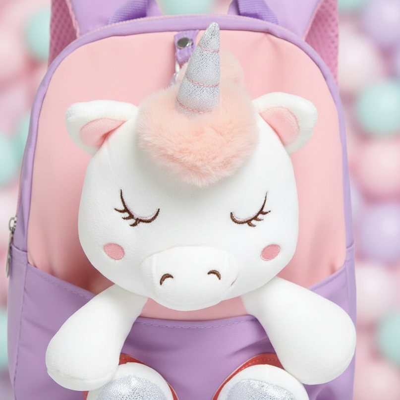 lavender plush unicorn backpack - detail