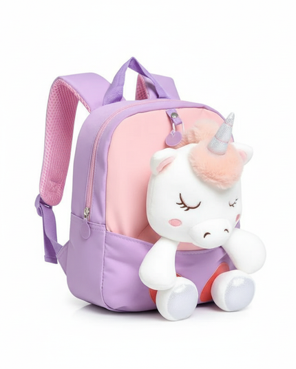 lavender plush unicorn backpack - white-bg