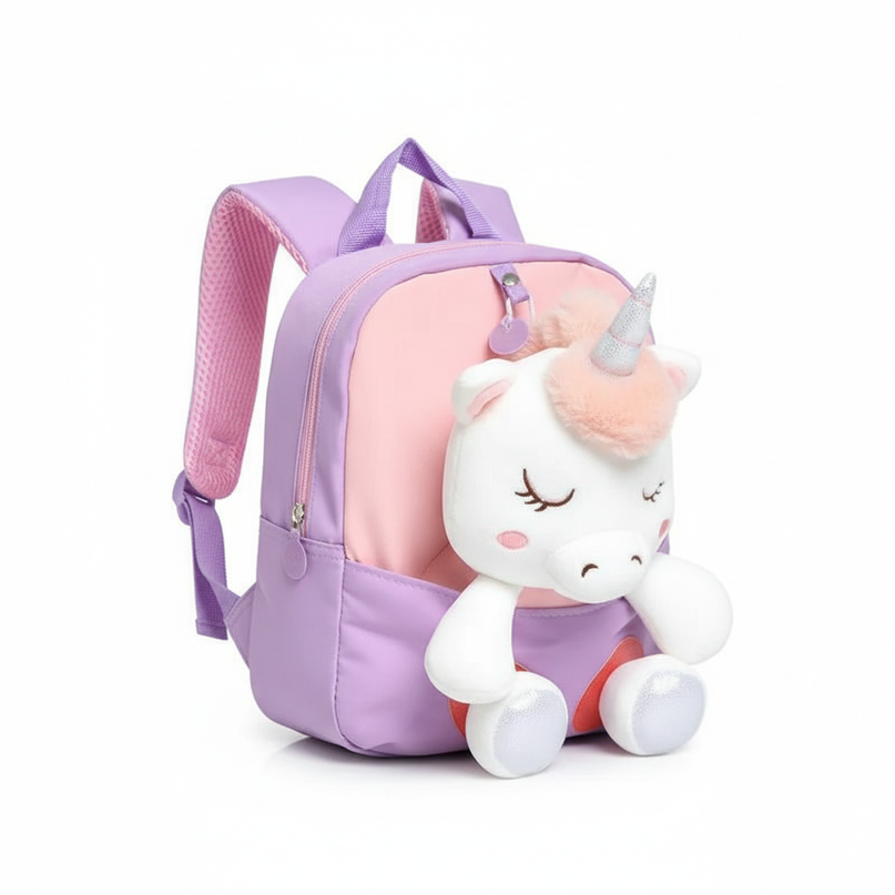lavender plush unicorn backpack - white-bg