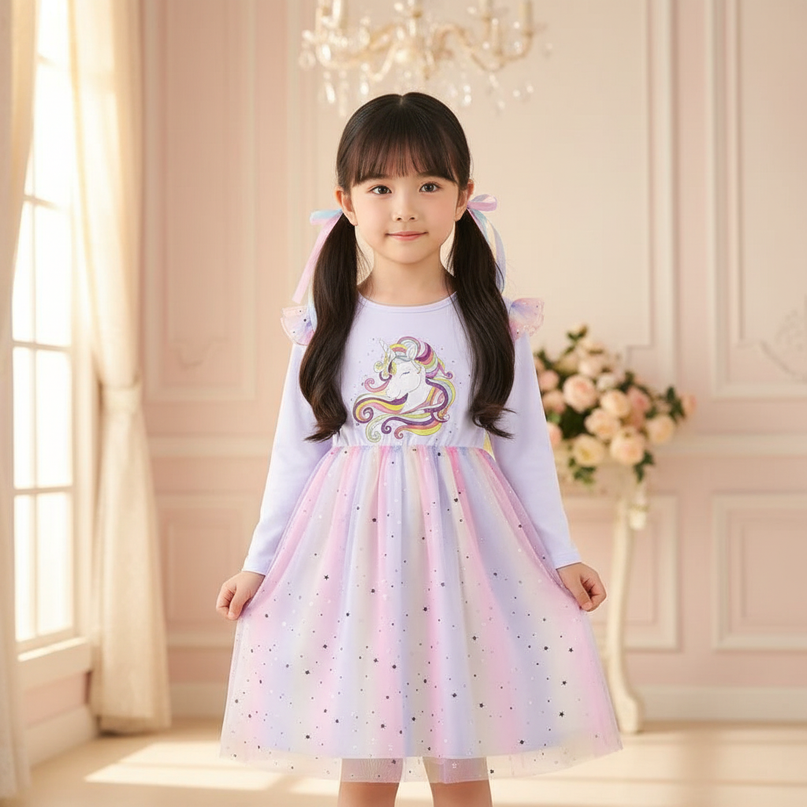 lavender star unicorn tutu dress - detail