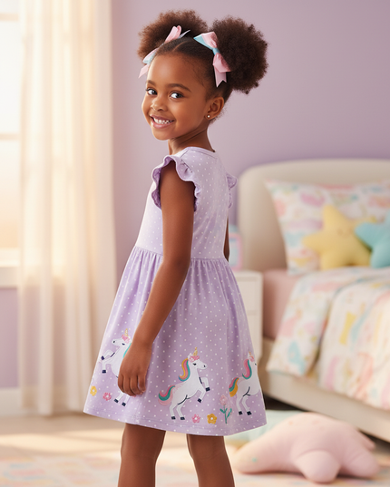 lavender unicorn applique dress - back