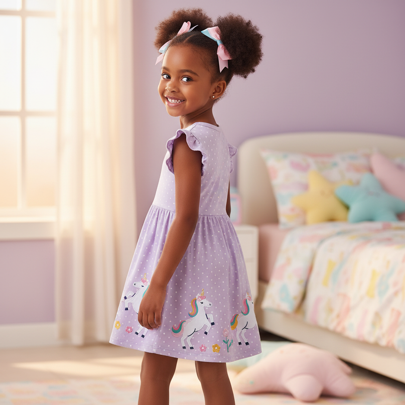lavender unicorn applique dress - back