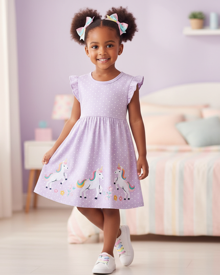 lavender unicorn applique dress - front