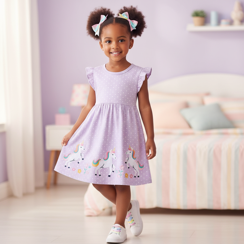 lavender unicorn applique dress - front