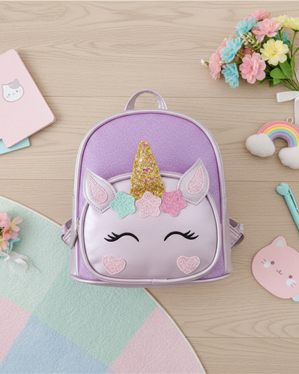lavender unicorn backpack custom - flat-lay