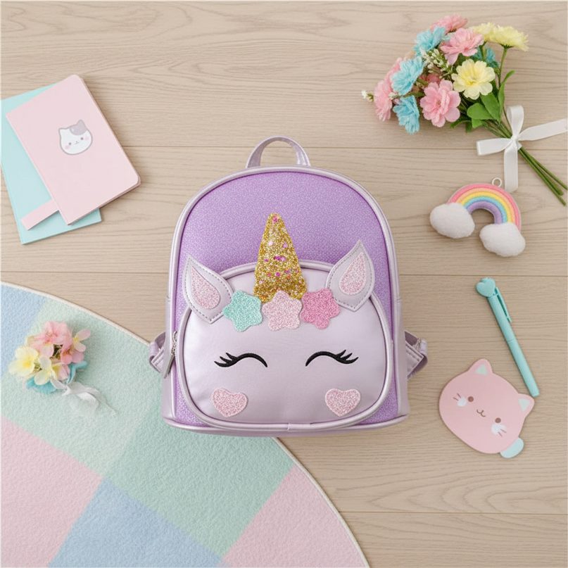 lavender unicorn backpack custom - flat-lay