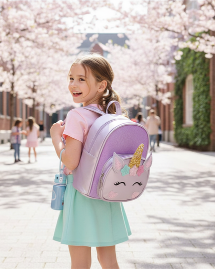 lavender unicorn backpack custom - in-use