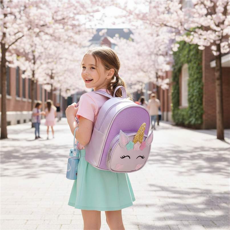 lavender unicorn backpack custom - in-use