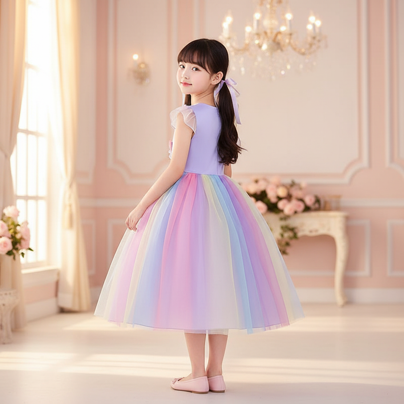 lavender unicorn ball gown dress - back