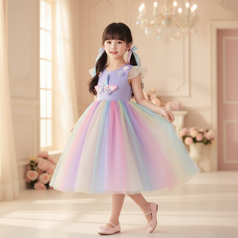 lavender unicorn ball gown dress - front