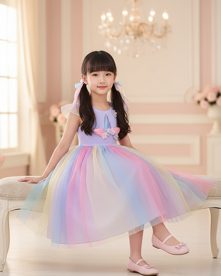 lavender unicorn ball gown dress - sitting