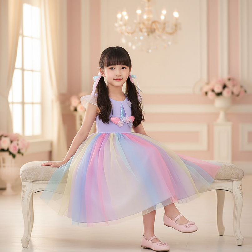 lavender unicorn ball gown dress - sitting