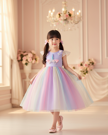 lavender unicorn ball gown dress - three-quarter