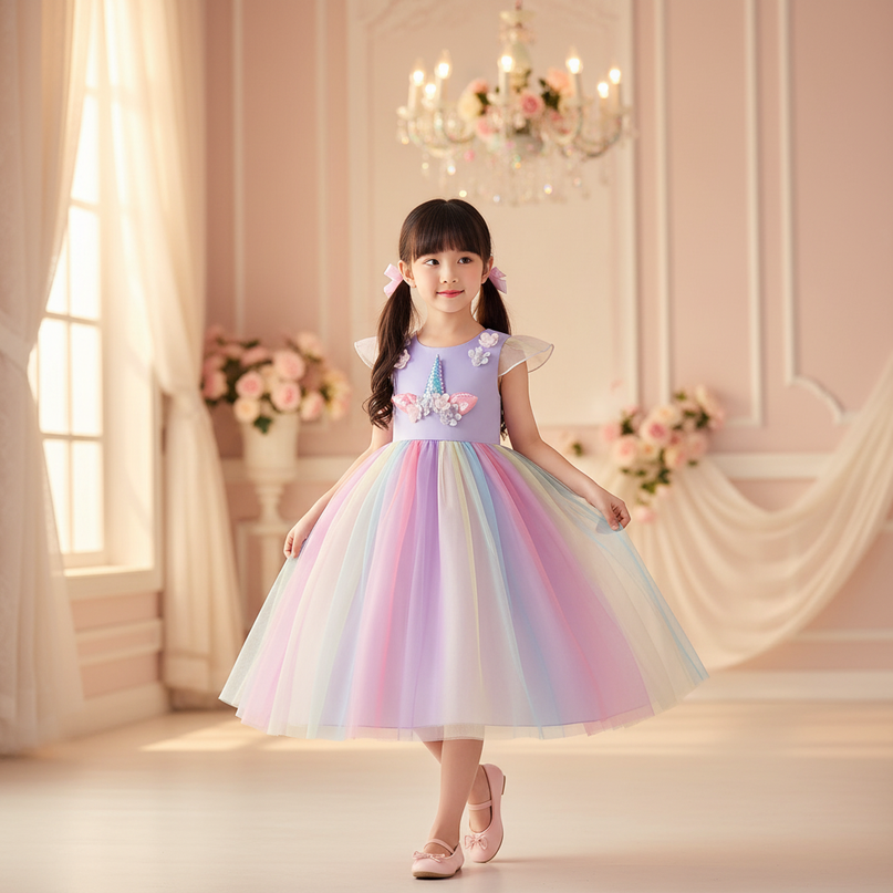 lavender unicorn ball gown dress - three-quarter