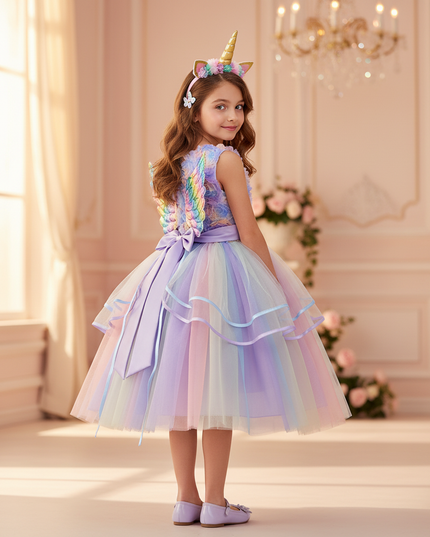 lavender unicorn ball gown dress with wings - back