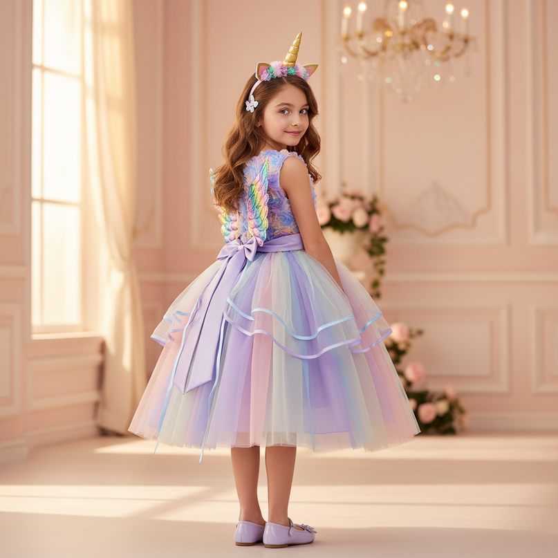 lavender unicorn ball gown dress with wings - back