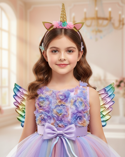 lavender unicorn ball gown dress with wings - detail