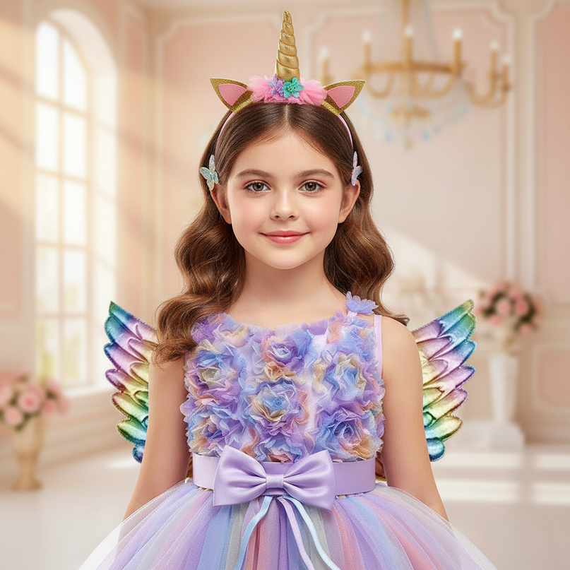 lavender unicorn ball gown dress with wings - detail