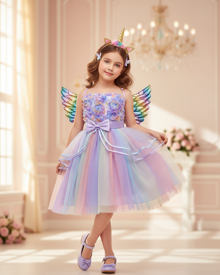 lavender unicorn ball gown dress with wings - front