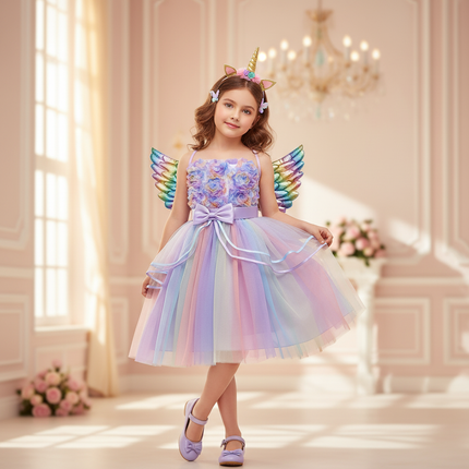 lavender unicorn ball gown dress with wings - front