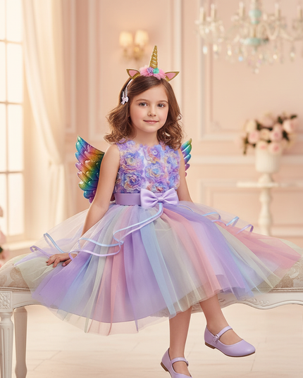 lavender unicorn ball gown dress with wings - sitting