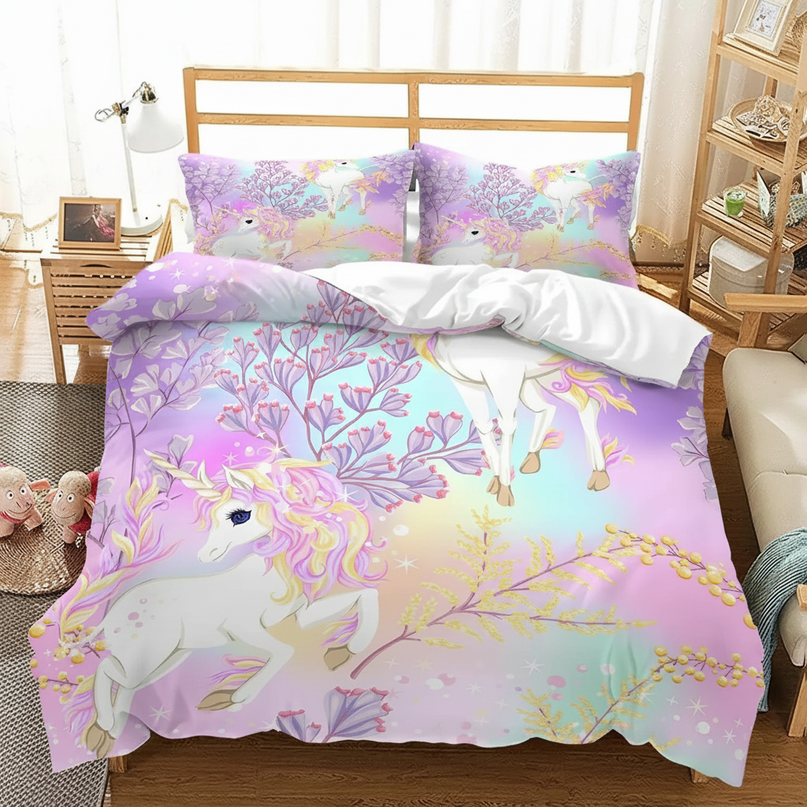 lavender unicorn bedding - lifestyle
