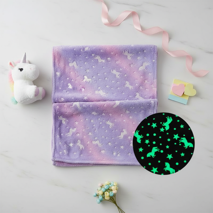 lavender unicorn blanket - flat-lay
