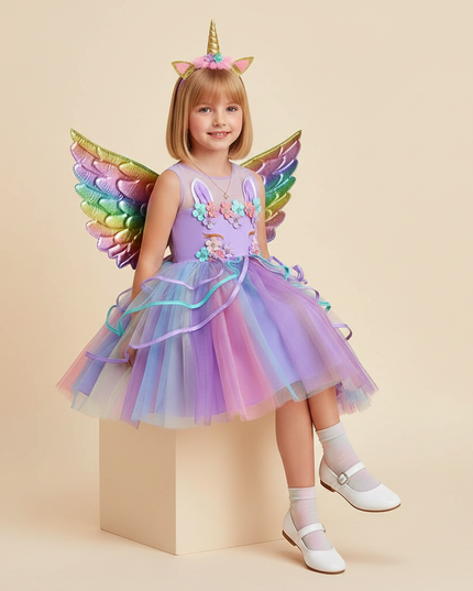 lavender unicorn costume dress set - sitting