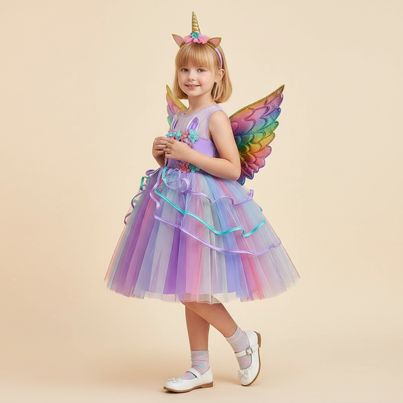 lavender unicorn costume dress set - three-quarter